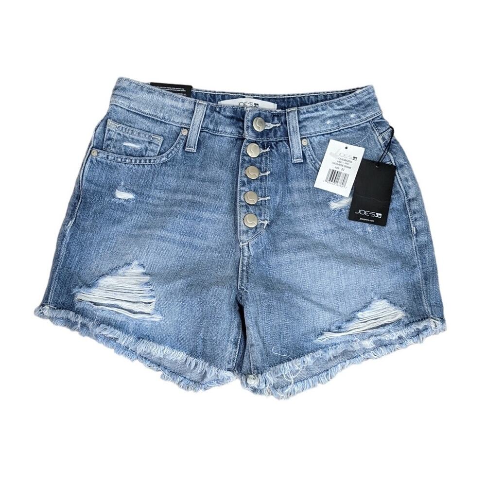 NWT Joe's Jeans High Rise Button Fly Distressed Denim Shorts Size 23 - Picture 2 of 9